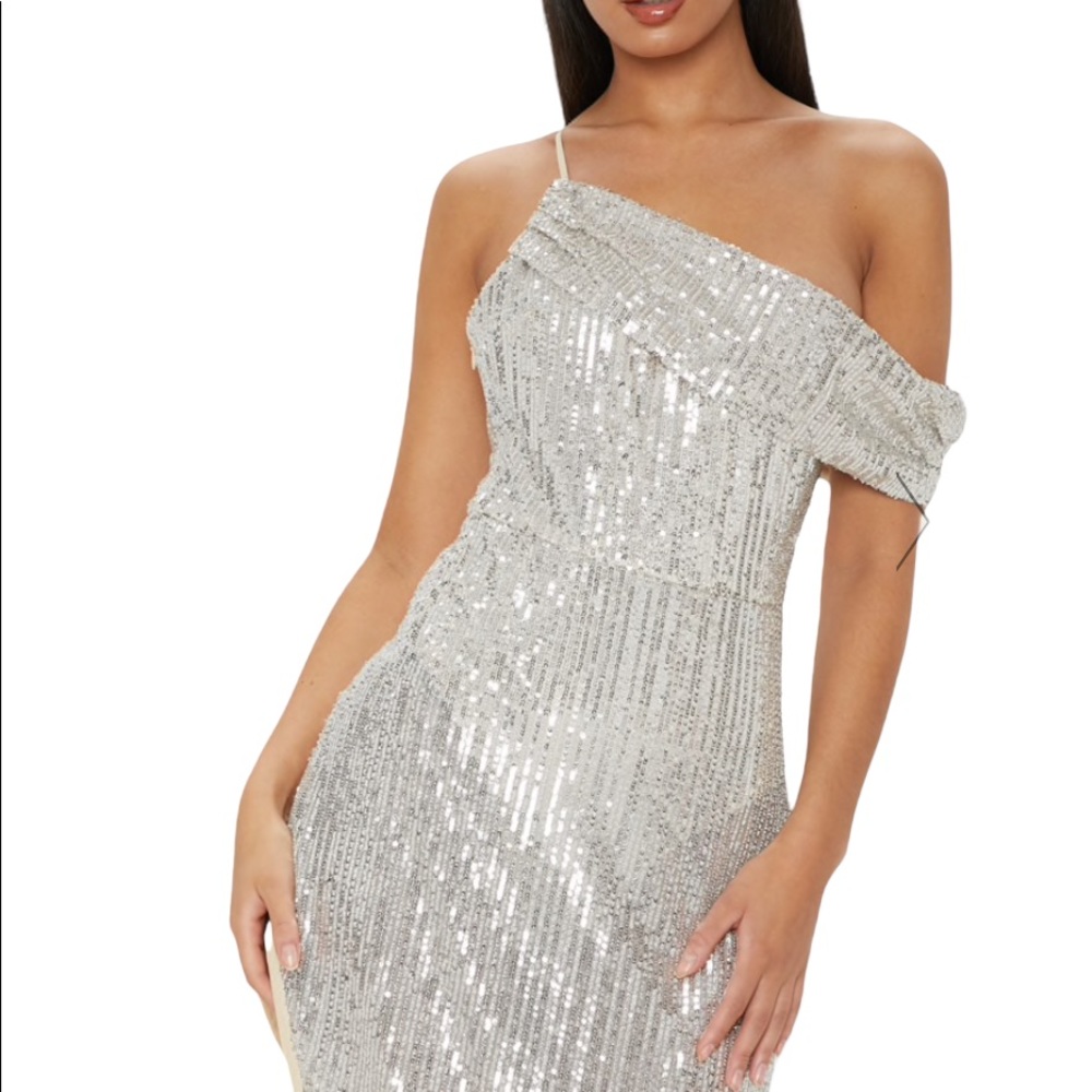 NWT! PrettyLittleThing Silver Asymmetrical Dress